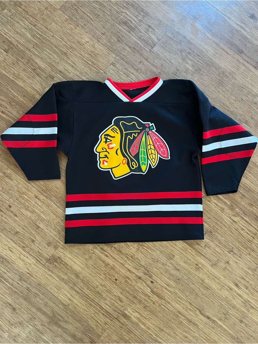 Vintage AK Athletic Knit Chicago Blackhawks Youth Hockey Jersey #8, Sz L